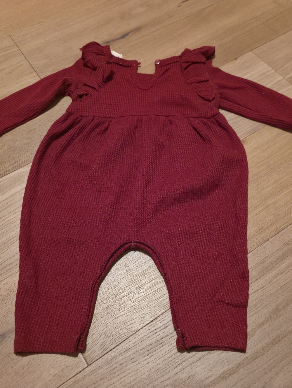 Baby Girls' Burgundy Ruffled One-Piece Bodysuit - Picture 3 of 3